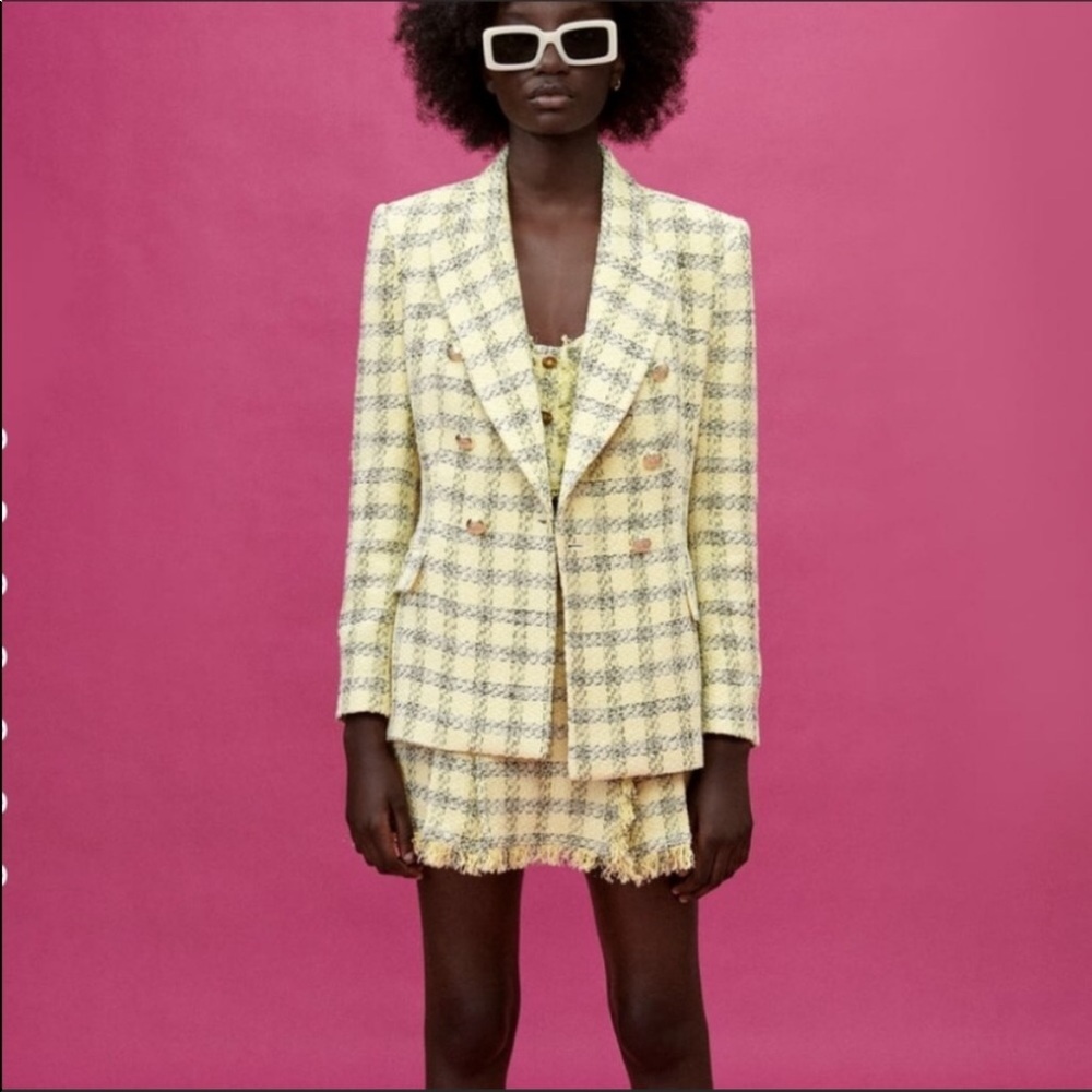 Zara Textured Plaid Blazer